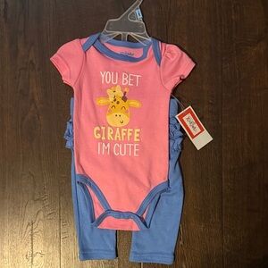 Pink and Blue Giraffe Matching Set 3/6M